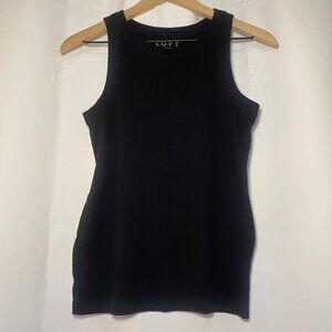 Loft Scoop Neck Sleeveless Black Tank Fitted Womens L Ribbed Knit Layering EUC